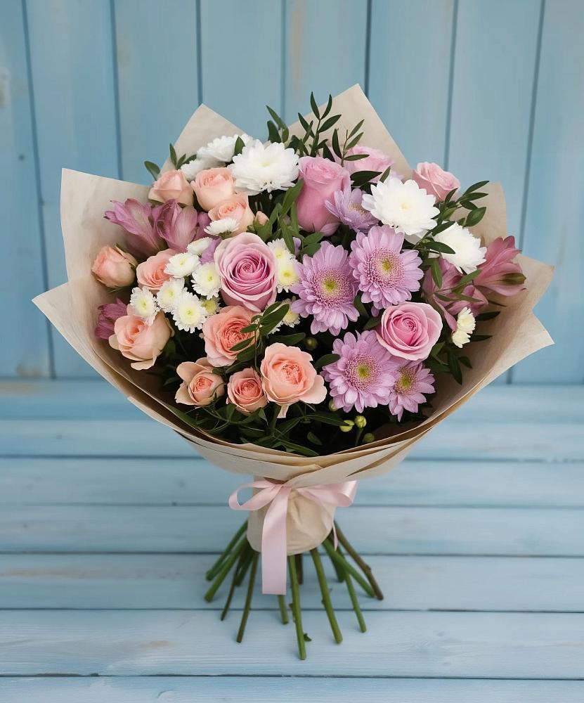Букет цветов из: Хризантемы, Розы и Альстромерии в Козловке