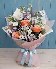 Букет цветов из:  Лизиантусы, Розы, Альстромерии и Гипсофила #REPLACE_PRED# Козловке