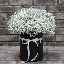 Цветочная композиция из Гипсофила в шляпной коробке в Козловке