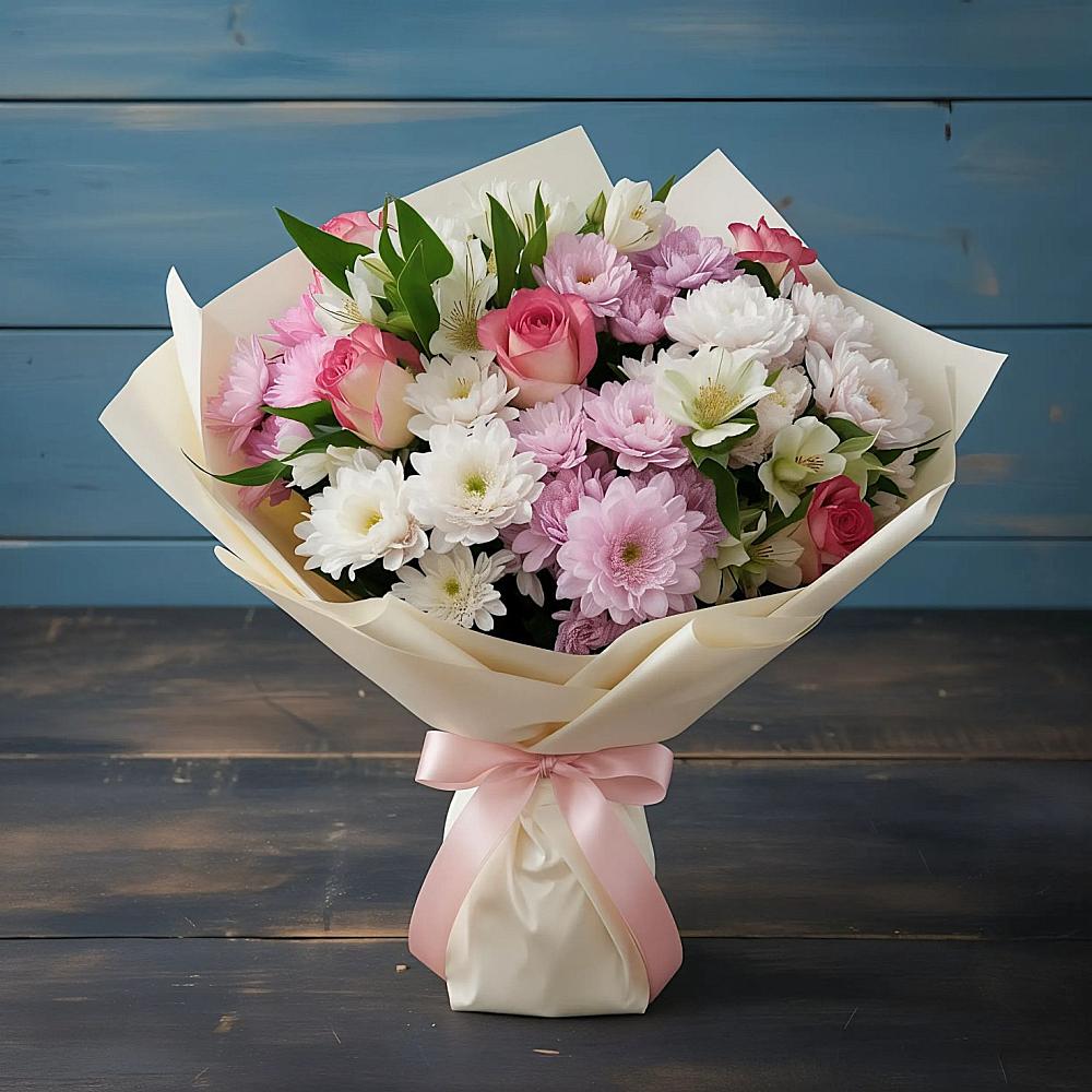 Букет цветов из: Хризантемы, Альстромерии и Розы в Козловке